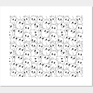 Kawaii Bunnies Black and White Posters and Art